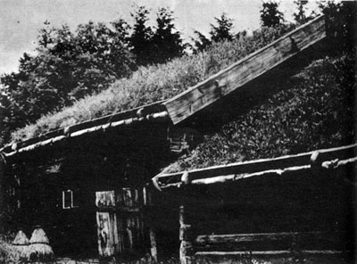 Рис.57. Старое здание на ферме с крышей, покрытой дерном